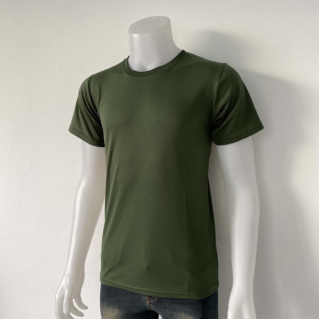 เสื้อกีฬาสีพื้น สีเขียวขี้ม้า เนื้อผ้าไมโคร นุ่ม ลื่น สวมใส่สบาย ซักง่าย แห้งไว มีบริการส่งเก็บเงินปลายทาง