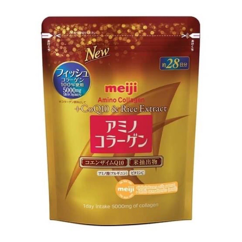 แพ็คเกจใหม่] Meiji Amino Collagen+CoQ10 &amp; Rice Germ Extract 5,000mg [196g]