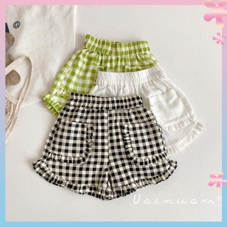 2022 summer baby girls lace shorts girls cotton hot pants plaid pants fashion Western style all-match lace pants