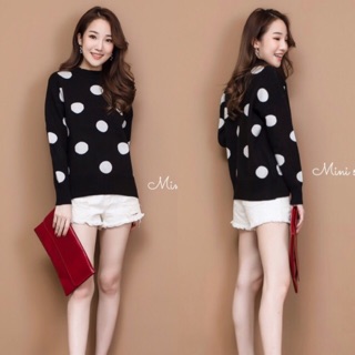 MN392🌹Polka Dot Sweater เสื้อสเวตเตอร์