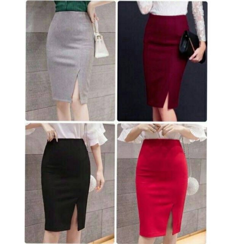 กระโปรงทำงาน​ เอวสูงผ่าหน้า​ พร้อมส่ง