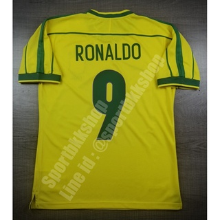 [Retro] - เสื้อฟุตบอล Retro ย้อนยุค Brazil Home บราซิล เหย้า ชุดฟุตบอลโลก ปี 1998 พร้อมเบอร์ชื่อ 9 RONALDO