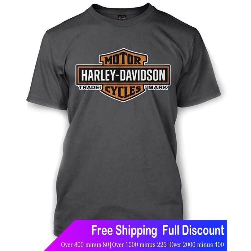 สุดยอดไฟ Harley-Davidson เสื้อยืดแขนสั้น Harley-Davidson Men's Elongated Orange Bar & Shield Charcoa