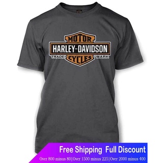 สุดยอดไฟ Harley-Davidson เสื้อยืดแขนสั้น Harley-Davidson Mens Elongated Orange Bar &amp; Shield Charcoal เสื้อยืt คนดัง