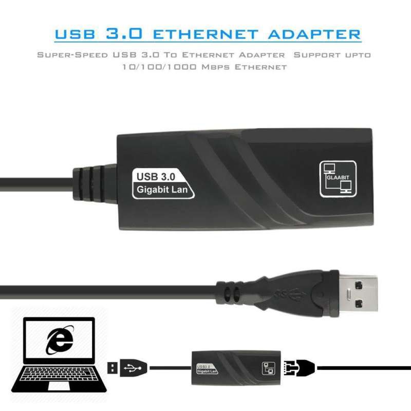 สายแปลงusb 3.0 to Lan RJ45 Gigabit Ethernet for windows mac (Black)