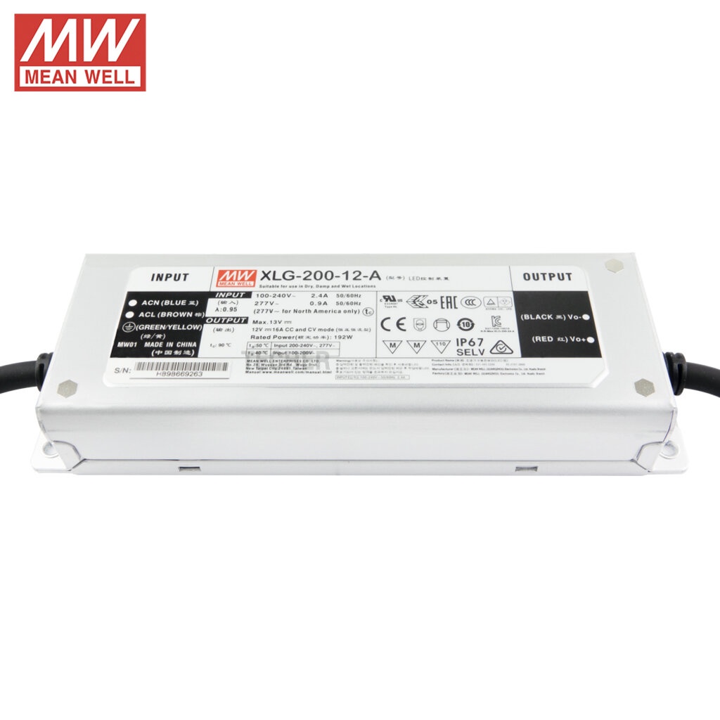 MEAN WELL XLG-200-12-A Constant Current + Constant Voltage LED Driver 200W 12V 16A IP67 [5Y]