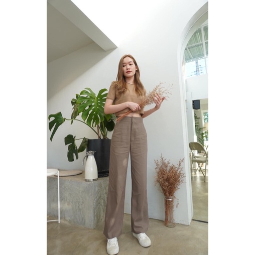 Inspire store กางเกงลินินผสมลินิน สีช๊อคโก้ size S