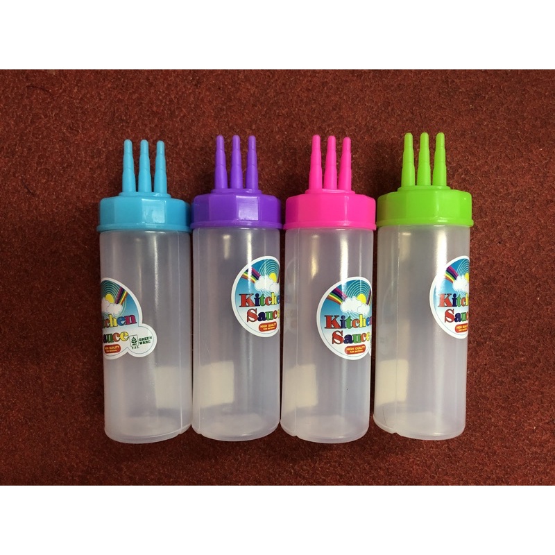 (โค้ดส่งฟรีหน้าร้าน) (คละสี) ขวดบีบซอส ขวดคัทซอสแบบ 3 หัวหรือ 3 รู สำหรับใส่ซอสต่างๆ