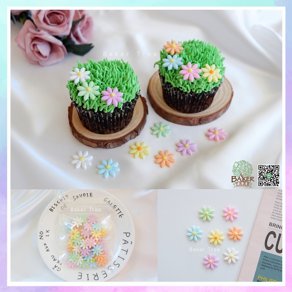 Baker Tree น้ำตาลตกแต่งเค้ก ดอกเดซี่จิ๋ว สีพาสเทล สำหรับงานเบเกอรี่ ดอกไม้ไอซิ่ง