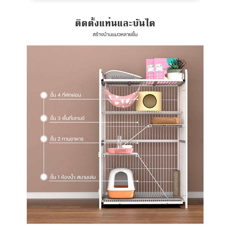  สินค้าอยู่ในไทย พร้อมส่ง  กรงขังแมว กรงแมวพับได้ Cat Cage กรงแมว3-4ชั้น กรงแมวคอนโด 86x62x140cm ของดีมีคุ