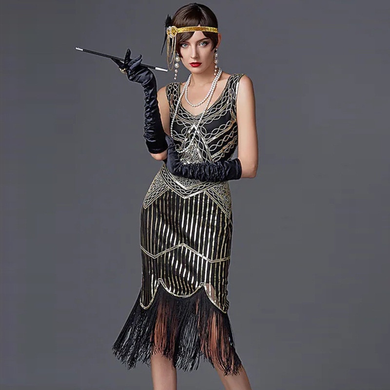 Sidaimi S-3XL ผู้หญิงแฟชั่น 1920s Flapper ชุด Vintage Great Gatsby Charleston เลื่อมพู่ 20s Party Dr