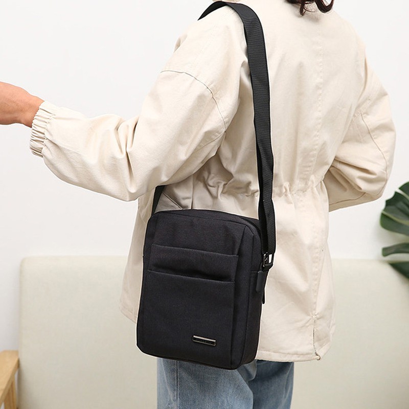 กระเป๋าสะพายข้างผ้าใบแฟชั่นสำหรับผู้ชายความจุขนาดใหญ่หลายกระเป๋าเรียบง่าย - รูปที่ 6