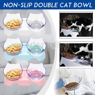 Non-slip Double Bowl Cat Pet Food Water Feeder Feeding Dish Elevated Stand