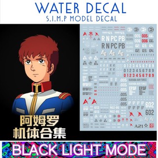 Water Decal Caution A21 ยี่ห่อ S.I.M.P. Model Decal ( เรืองแสงในแสงแบล็คไลท์ แต่ละลายเรืองแสงมากน้อยไม่เท่ากัน )​