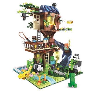 chamaa ตัวต่อ มาคาฟ Lw411 childrens building blocks my Mini World Tree House scene ornaments assembled