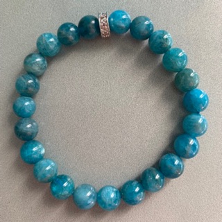 บลูอาพาไทต์ (Blue Apatite) ขนาด 7 มิล ร้อยขนาดข้อมือ 15 ซม. เพิ่มได้อีก 1 ซม. ส่งฟรี