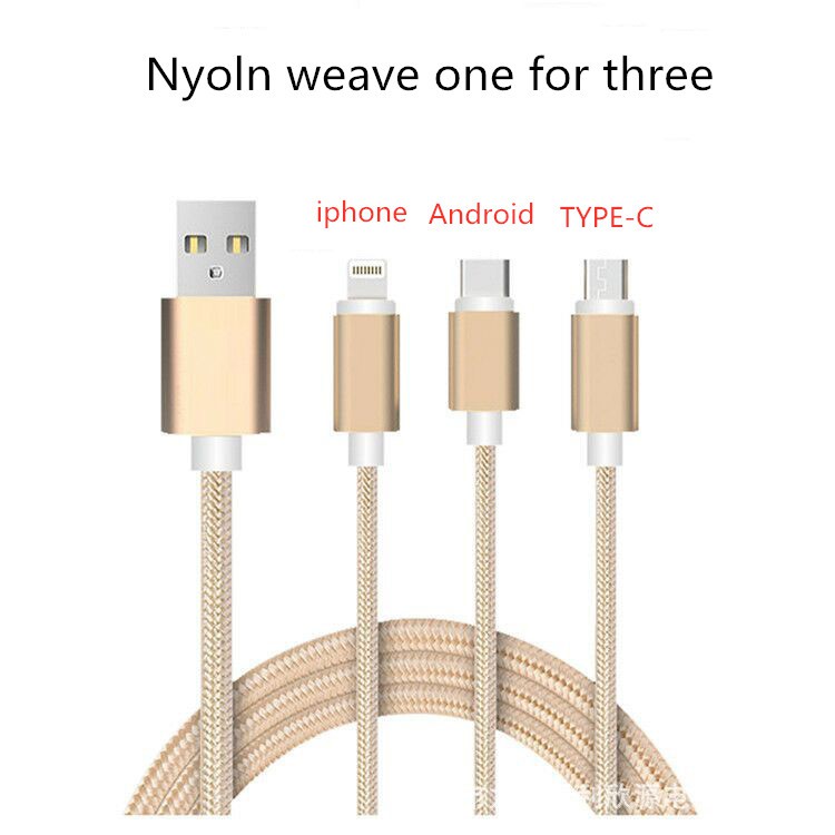 พร้อมส่ง 3A Fast USB Cable 3 in 1 Android Micro USB Type-C สายชาร์จ For iPhone Huawei Xiaomi