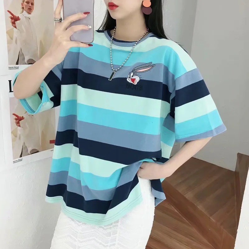 LGfashion เสื้อยืดลายทางลายการะต่ายสุดน่ารัก รุ่นนี้จัดไซส์ใหญ่เอาใจสาวอวบด้วยนะคะ ใครยังไม่มีรีบตำเลยจ้า