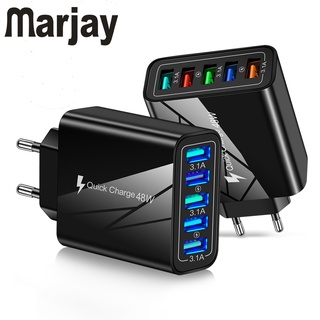 Marjay 5 พอร์ต 48W USB อะแดปเตอร์ชาร์จโทรศัพท์มือถือ แบบติดผนัง