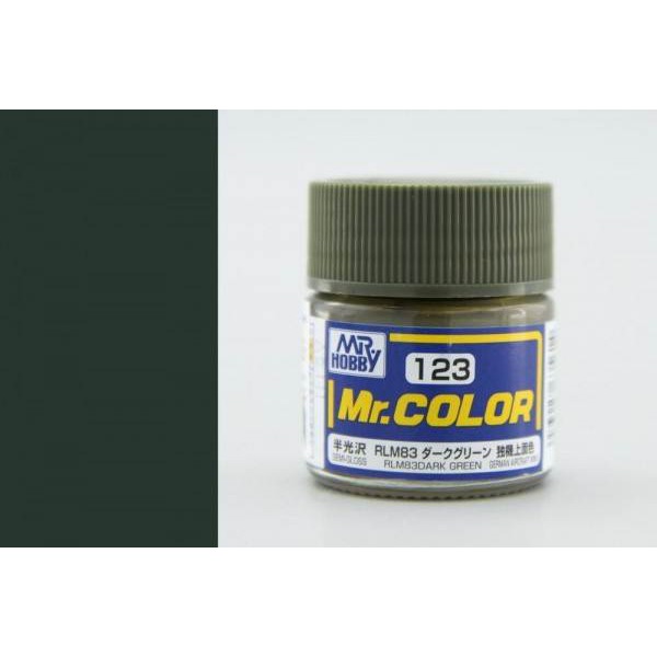 สีสูตรทินเนอร์ Mr.Hobby สีกันเซ่ C123 RLM83 Dark Green Semi-Gloss 10ml