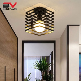 Ceiling light retro creative wrought iron chandelier square pendant light living room aisle light