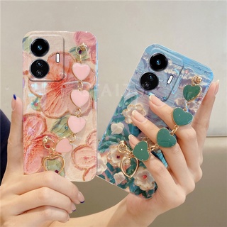 New เคสโทรศัพท์ Vivo Y02S Y77 Y30 Y55 T1 T1X Y33T Y01 Y21T V23 V23E Y76 5G 4G Y21 Y21s Y33S Fashion with Heart Bracelet Camera Lens Protection Cover เคส VIVOY02S Painting Flowers Soft Case