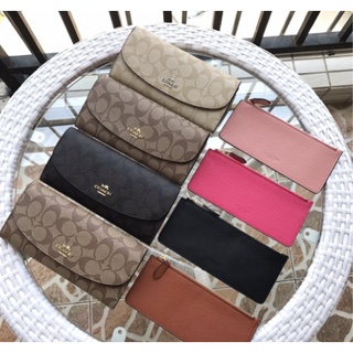 แท้100% COACH 52601 Womens wallet กระเป๋าเงินหอย สไตล์คลาสสิก กระเป๋าสตางค์ยาวของผู้หญิง กระเป๋าสตางค์หนัง