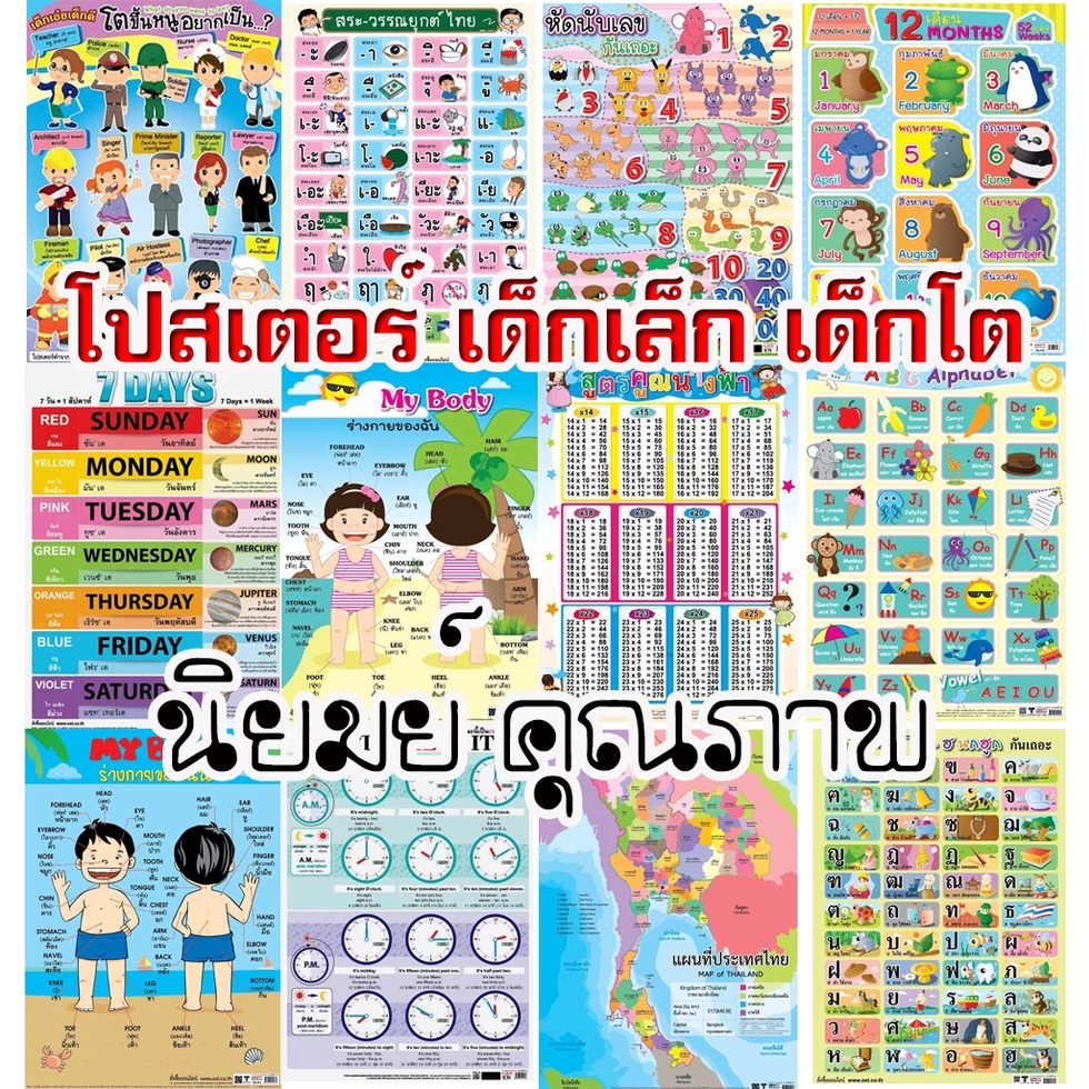 โปสเตอร์ กไก่ โปสเตอร์หัดอ่าน ก-ฮ abc a-z 1-100 สูตรคูณ โปสเตอร์อนุบาล โปสเตอร์ปฐมวัย โปสเตอร์นักเรียน โปสเตอร์อนุบาล