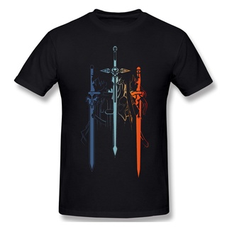 เสื้อยืดวินเทจเสื้อยืดคอกลม แขนสั้น ผ้าฝ้าย 100 ลายดาบ Kirito And Asuna Form คุณภาพสูงS-5XL