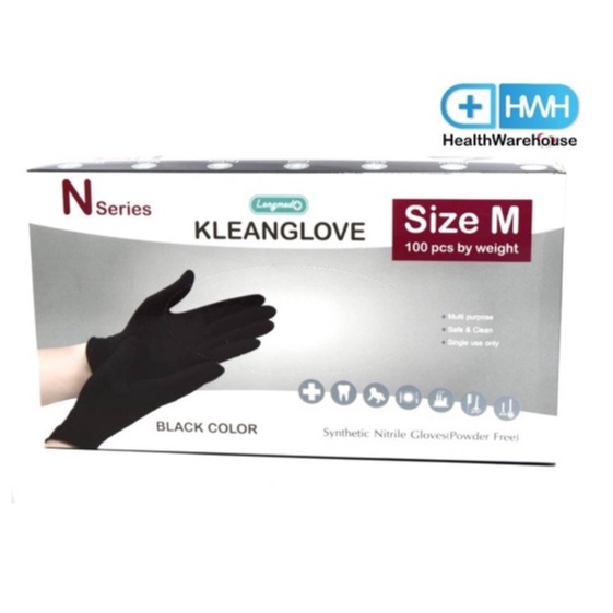 KLEANGLOVE Longmed ไนไตร สีดำ ไม่มีแป้ง ไซส์ S / M / L 100 ชิ้น ถุงมือยาง เอนกประสงค์