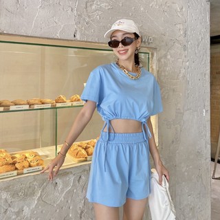 newlooksbkk ABS35  Lana set เซ็ตเสื้อ crop + กางเกงขาสั้นเอวสูง
