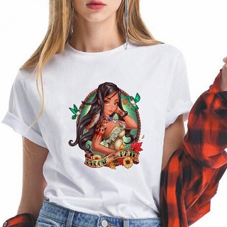 เสื้อยืดคอกลม พิมพ์ลาย Disney Princess Pocahontas สวยหรู สไตล์สร้างสรรค์ สําหรับผู้หญิงS-5XL