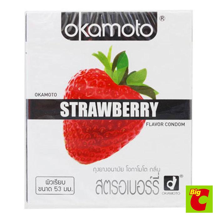 Okamoto มิลลิเมตรOkamoto condom, strawberryถุงยางอนามัยกลิ่นสตรอว์เบอร์รี่ ผิวเรียบ ขนาด53 flavor,smooth surface,si