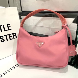 Sale 1250-. กระเป๋า ปราด้า color pink Hobo Mini Tessuto Nylon Bag  พร้อมส่ง ขนาด 22*12*6 (สีชมพู)