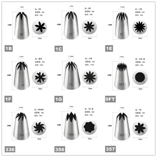 【L Size】Stainless Steel Icing Tips Piping Nozzles 1C 1E 336 356 9FT เครื่องมือตกแต่งเค้ก