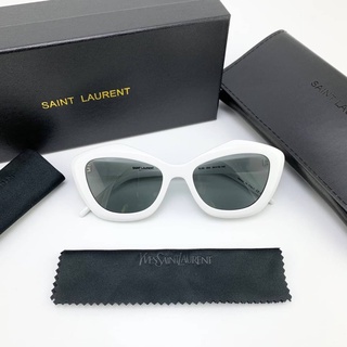 YSL SAINT LAURENT WHITE RECTANGULAR SUNGLASSES แว่นกันแดดแบรนด์อีฟแซงโรลองต์ วายเอสแอล ทรงสวย กรอบสีขาว