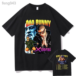 №♧ขายร้อน Hip Hop นักร้อง Bad Bunny ผู้ชายผู้หญิงสบายๆหลวมขนาดใหญ่ Tees แขนสั้น TShirt ปกติ Mens Tops ฤดูร้อน Streetwear