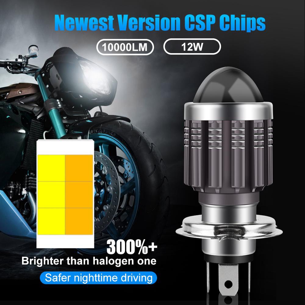 1pcs H4 H6 BA20D Led ไฟหน้ารถจักรยานยนต์หลอดไฟ 10000LM 12W CSP ชิป Fisheye นูน Len Spotlight Dual สี