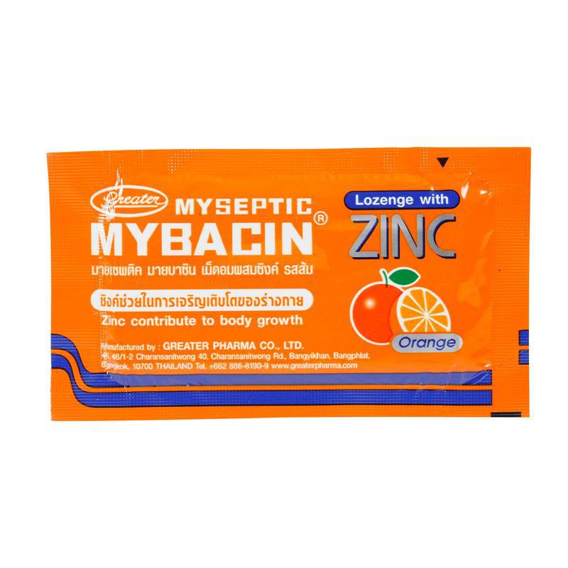 [รสส้ม] [EXP.02/27]🍊 Mybacin Zinc มายบาซิน ซิงค์ ซอง 10 เม็ด Throat ยาอมบรรเทาอาการระคายคอ