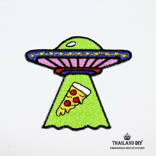 ตัวรีดติดเสื้อ ตัวรีดเอเลี่ยน การ์ตูน ตลก พิซซ่า มนุษย์ต่างดาว NASA Alien UFO wop Patch งานปัก DIY ตัวรีด อาร์ม ยานอวกาศ