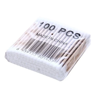 คอตตอนบัด 100 ก้าน (แพ็คเดี่ยว) Cotton buds สำลีปั่นหูด้ามไม้ สำลีไม้ สำลีก้าน สำลีเช็ดเครื่องสำอาง
