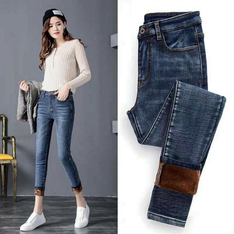 ⛄พร้อมส่ง⛄กางเกงยีนส์ฟอกสีบุขนเทา , น้ำตาล sz. 26-32