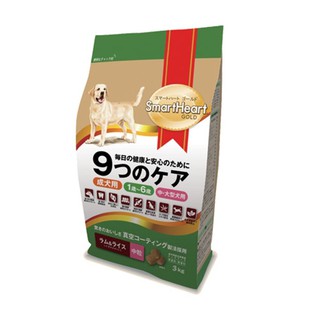 Smartheart Gold Lamp &amp; Rice Dog Food 1-6 Yrs Old Medium to Large Breed 3kg - อาหารสุนัขแบบเม็ด สูตรเนื้อแกะและข้าว