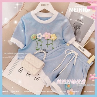 Girls new summer suit 2022 trendy Korean style two-piece set female babys western style summer leisure suit