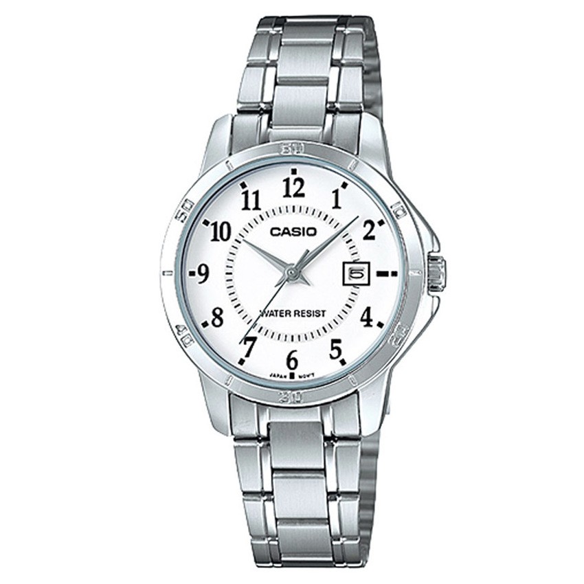Casio นาฬิกาข้อมือผู้หญิง สีเงิน/หน้าปัดขาว สายสแตนเลส รุ่น LTP-V004D-7BUDF