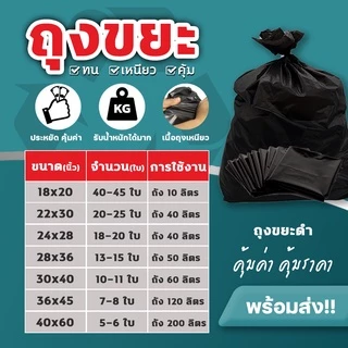 ถุงขยะดำแบบหนา แพ็คละ 1 กิโลกรัม(kg) ราคาตามคุณภาพ โรงงานขายเอง ใช้ดี หนามาก #ID-0085