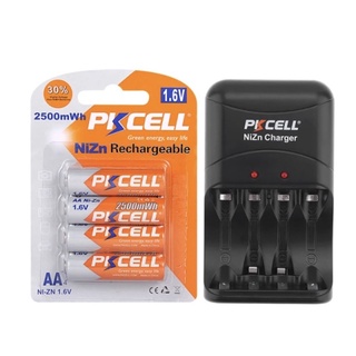 PKCELL ชุดเครื่องชาร์จพร้อมถ่าน AA 4ก้อน 1.6V Ni-Zn 2500mAh