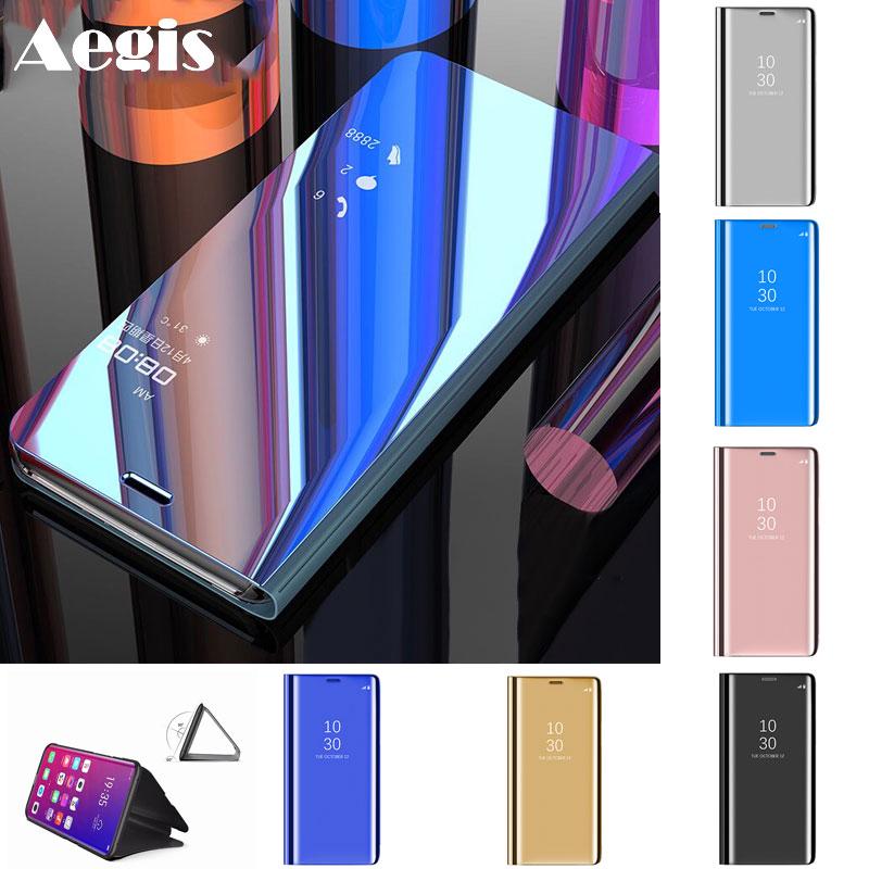 Samsung Galaxy Note4 note5 Hard PC+Leather Smart Clear View Plating Mirror Standing Flip Cases Cover