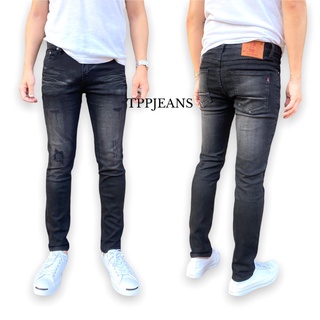 JEANSEXPRESS Skinny X Black กางเกงยีนส์สกินนี่ชายสีดำฟอกแต่งขาด เป้าซิปผ้ายืด สวมใส่สบาย Size 28-36 รับชำระปลายทาง