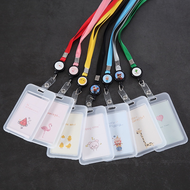 Orean PVC ปลอกการ์ดโปร่งใสพร้อมเชือกคล้องกล้องส่องทางไกลการ์ตูนน่ารัก id card sleeve นักเรียนรถบัสบัตรอาหารแขน